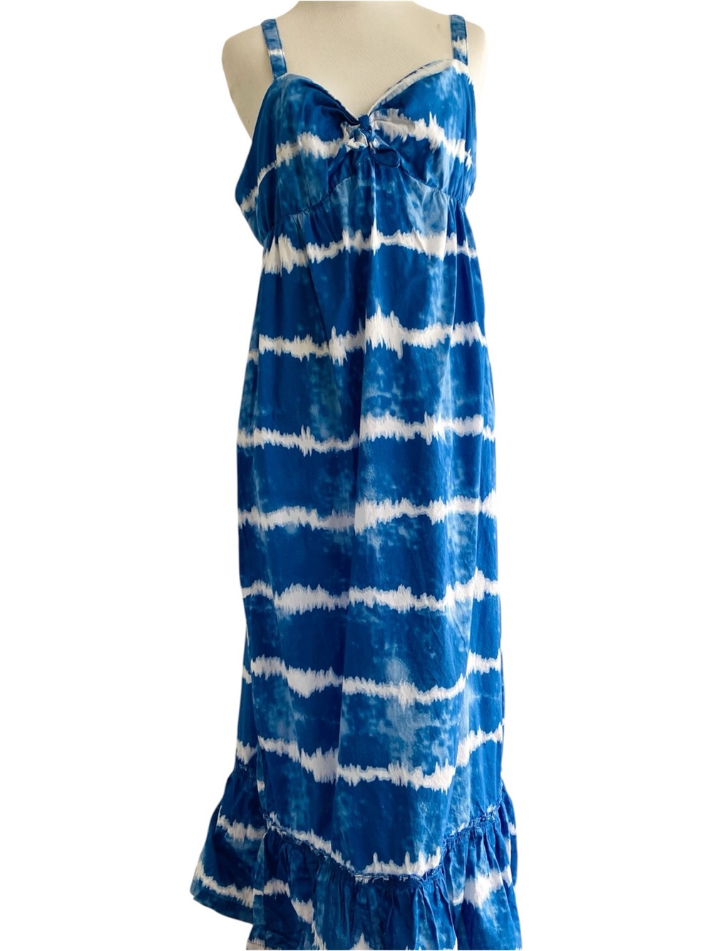 Faded Glory Blue & White Tie-Dye Maxi Sundress XL 14-16 Festival Boho Chic